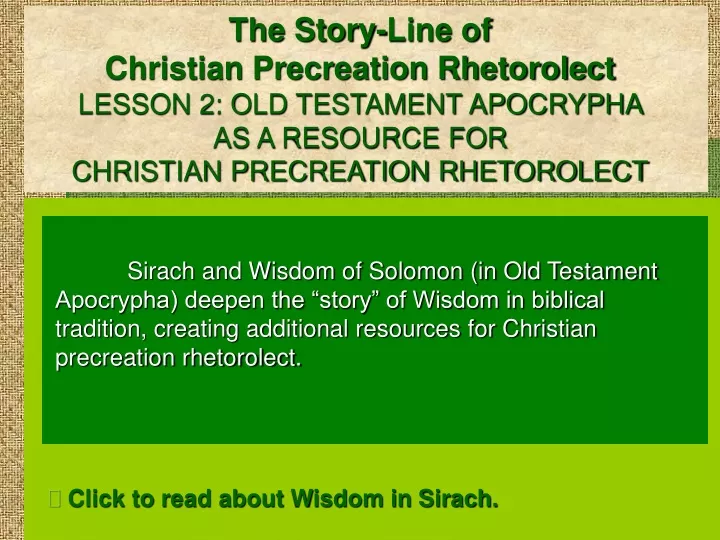 the story line of christian precreation