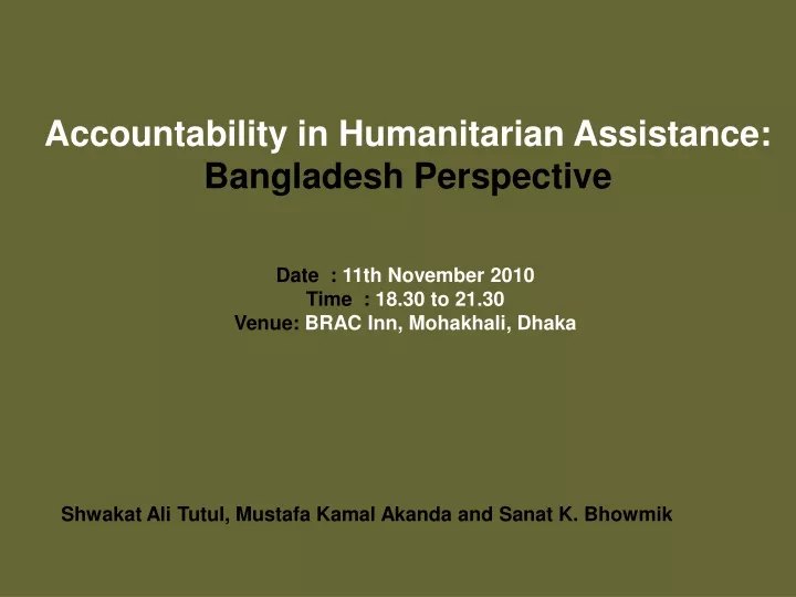 accountability in humanitarian assistance