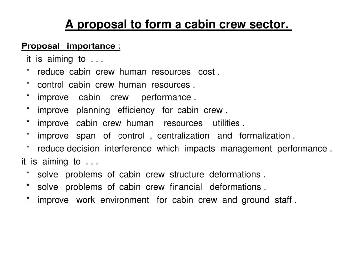 a proposal to form a cabin crew sector