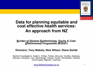 Data for planning equitable and cost effective health services:  An approach from NZ