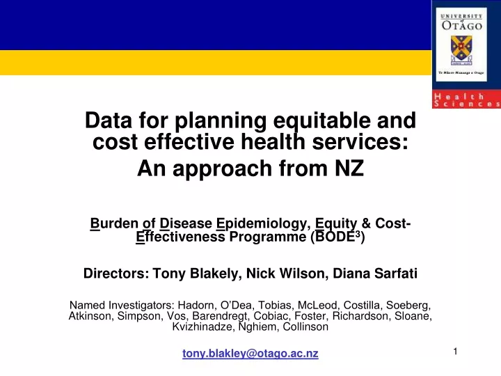 data for planning equitable and cost effective