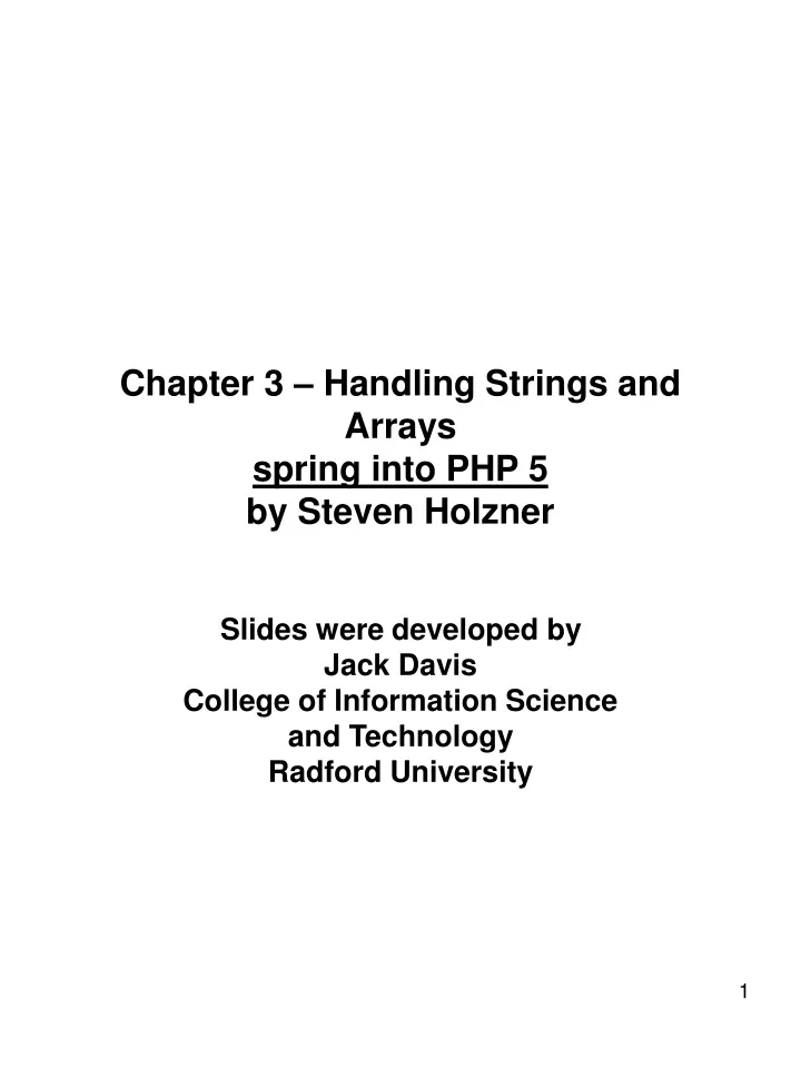 chapter 3 handling strings and arrays spring into php 5 by steven holzner