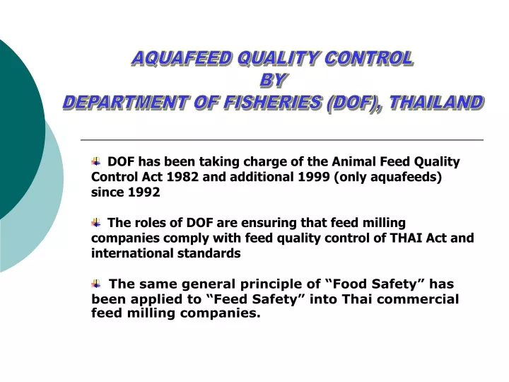 aquafeed quality control by department