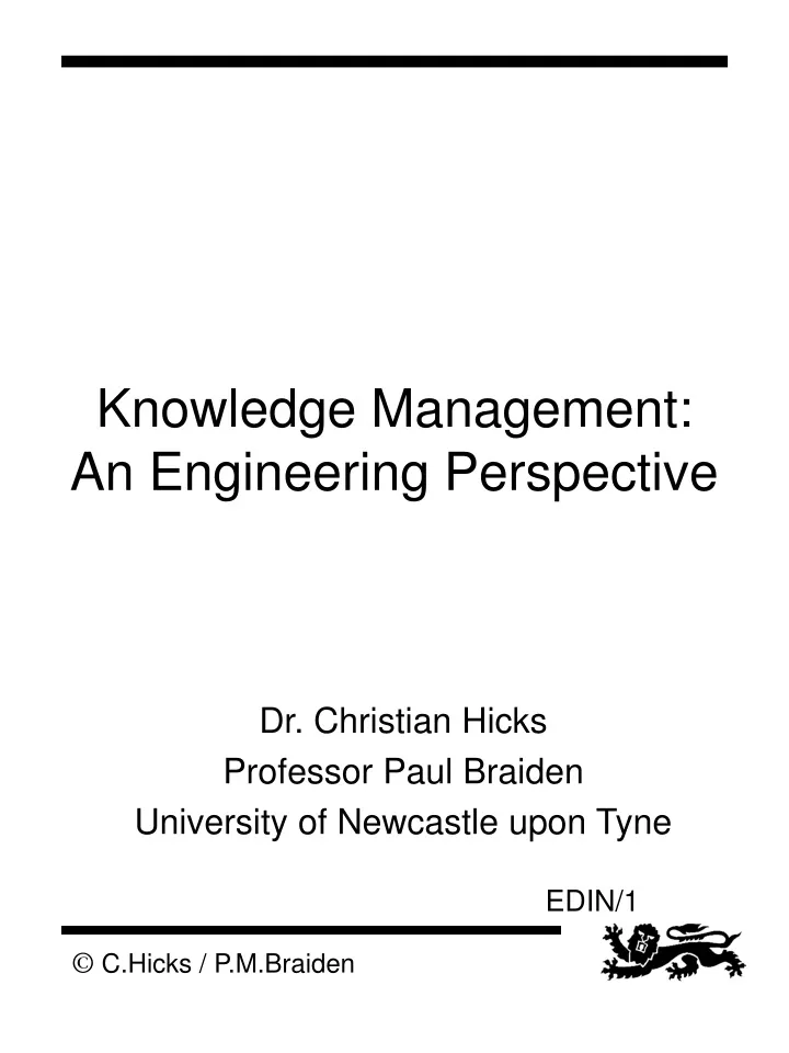 knowledge management an engineering perspective