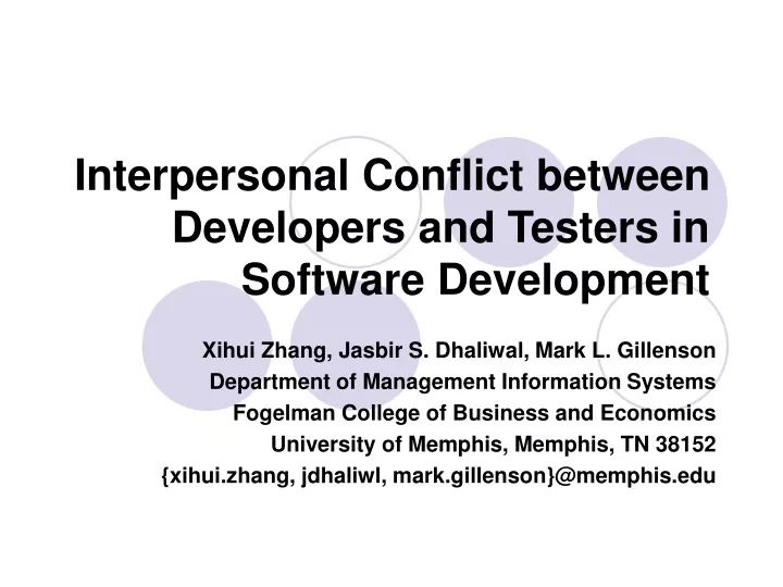 interpersonal conflict between developers and testers in software development