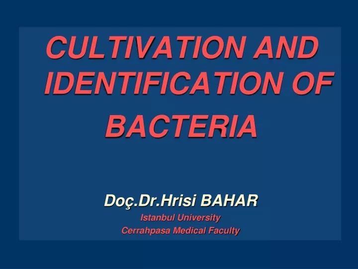 cultivation and identification of bacteria