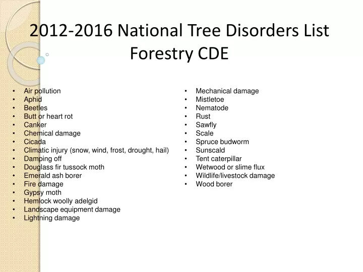 2012 2016 national tree disorders list forestry