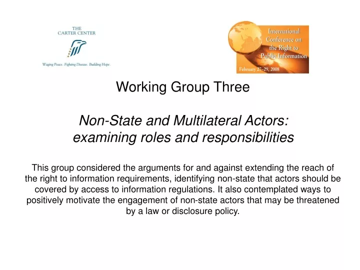 working group three non state and multilateral