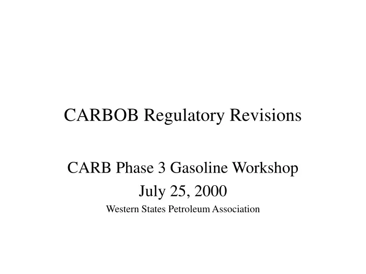 carbob regulatory revisions