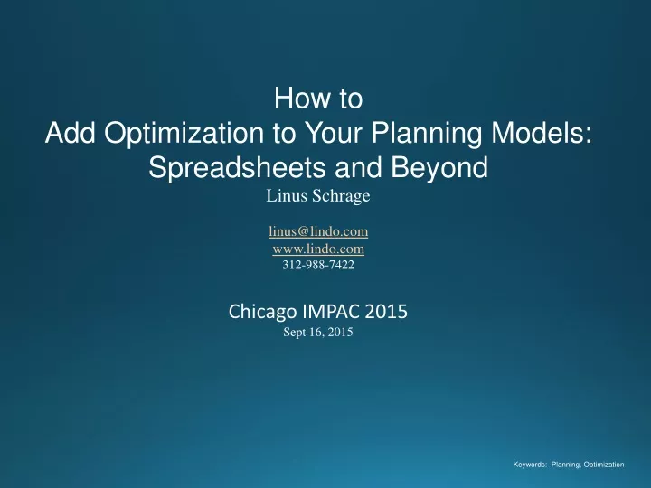 how to add optimization to your planning models
