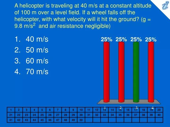 a helicopter is traveling at 40 m s at a constant