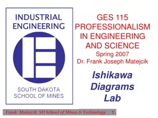 GES 115 PROFESSIONALISM IN ENGINEERING AND SCIENCE Spring 2007 Dr. Frank Joseph Matejcik