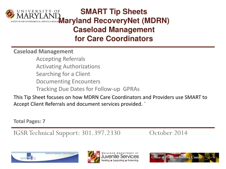 smart tip sheets maryland recoverynet mdrn
