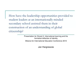 Presentation for Strand 3: International learning and the formation/reflection of identity