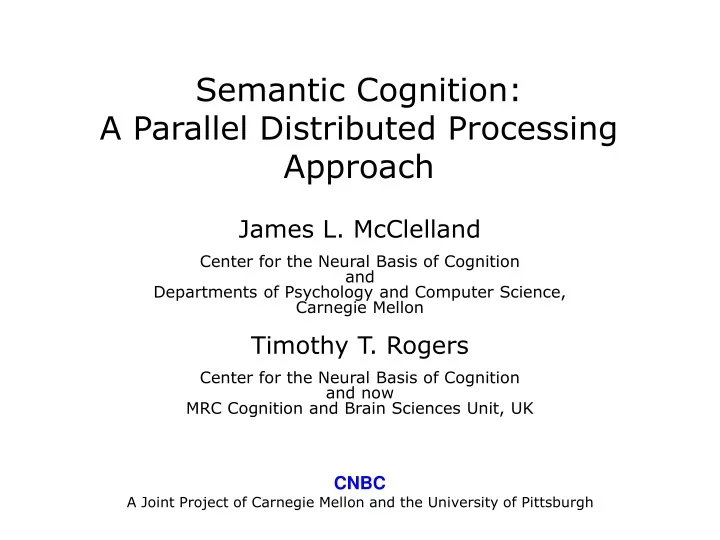 semantic cognition a parallel distributed processing approach