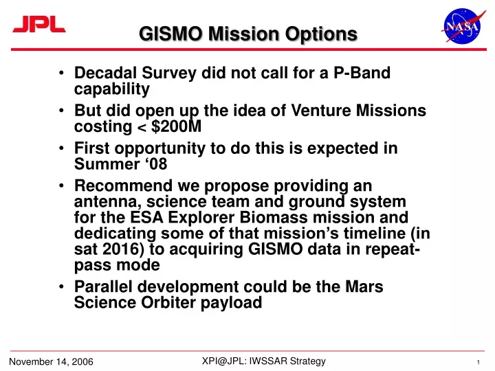 gismo mission options