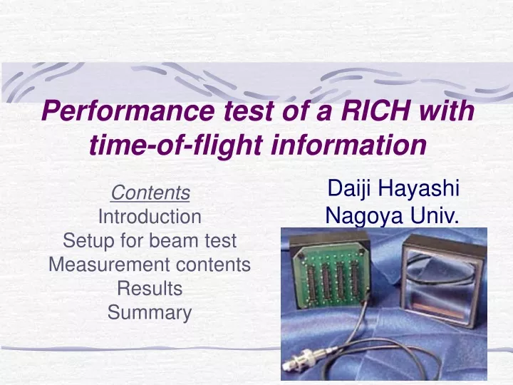 performance test of a rich with time of flight information
