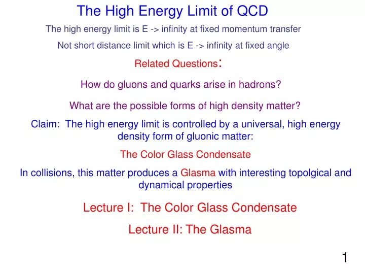 the high energy limit of qcd