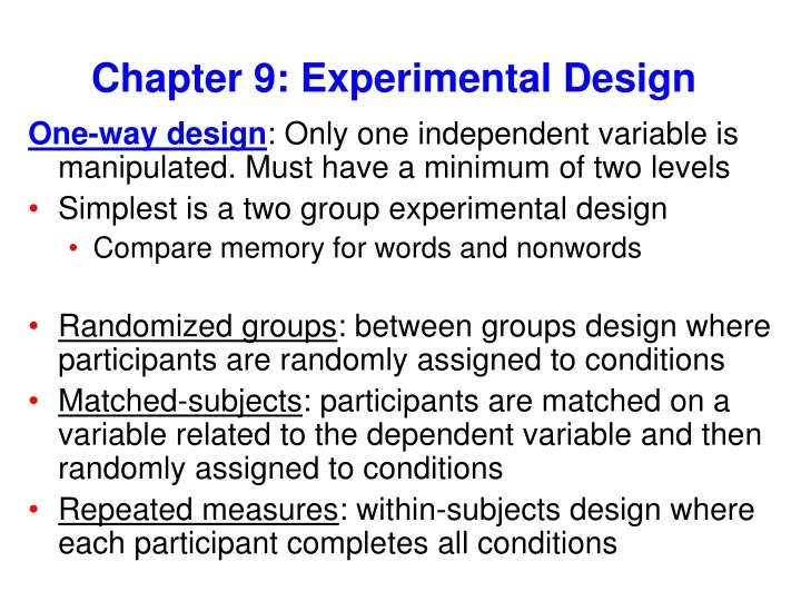 chapter 9 experimental design