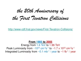 the 20th Anniversary of  the First Tevatron Collisions