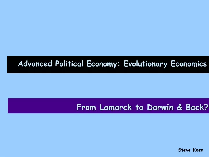 advanced political economy evolutionary economics