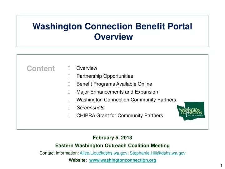 washington connection benefit portal overview