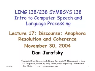 LING 138/238 SYMBSYS 138 Intro to Computer Speech and Language Processing