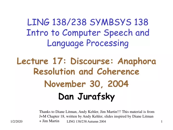 ling 138 238 symbsys 138 intro to computer speech and language processing