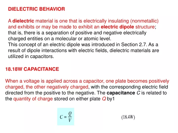 dielectric behavior a dielectric material
