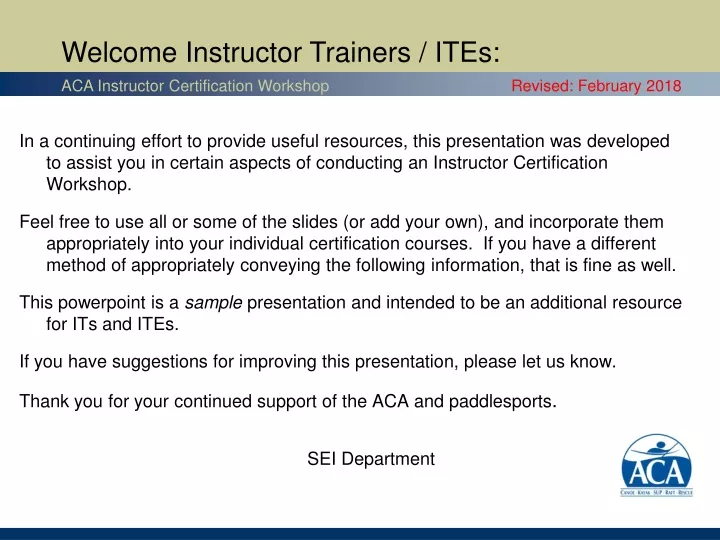 welcome instructor trainers ites