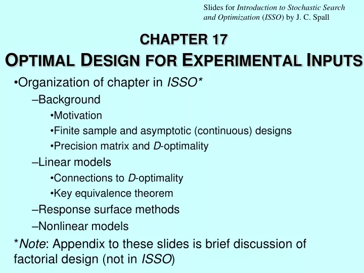 chapter 17 o ptimal d esign for e xperimental i nputs