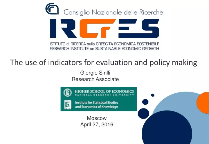 the use of indicators for evaluation and policy