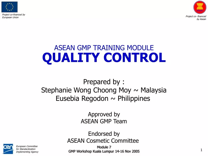 asean gmp training module quality control