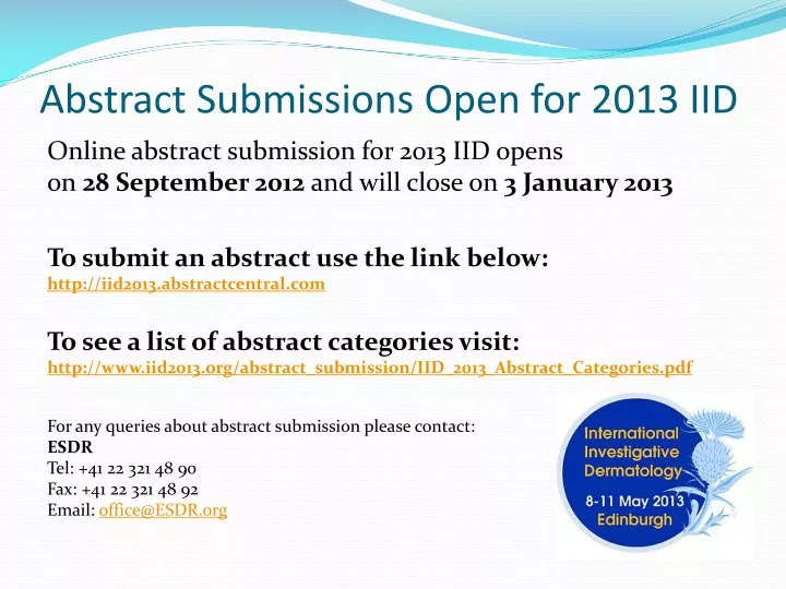 abstract submissions open for 2013 iid