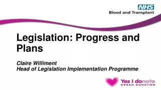 Legislation: Progress and Plans Claire Williment Head of Legislation Implementation Programme