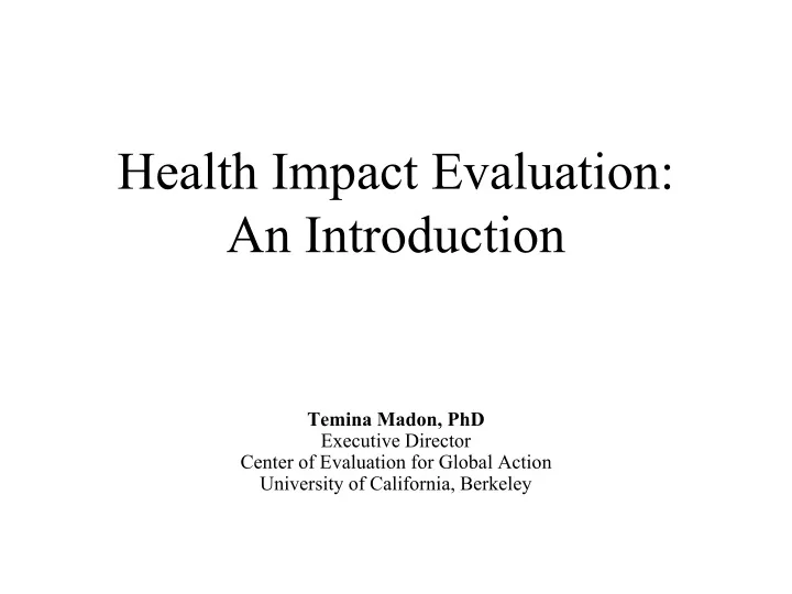 health impact evaluation an introduction