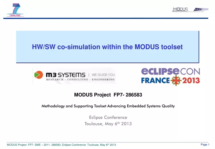 hw sw co simulation within the modus toolset
