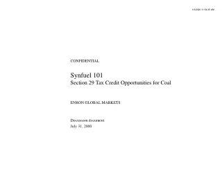 Synfuel 101 Section 29 Tax Credit Opportunities for Coal