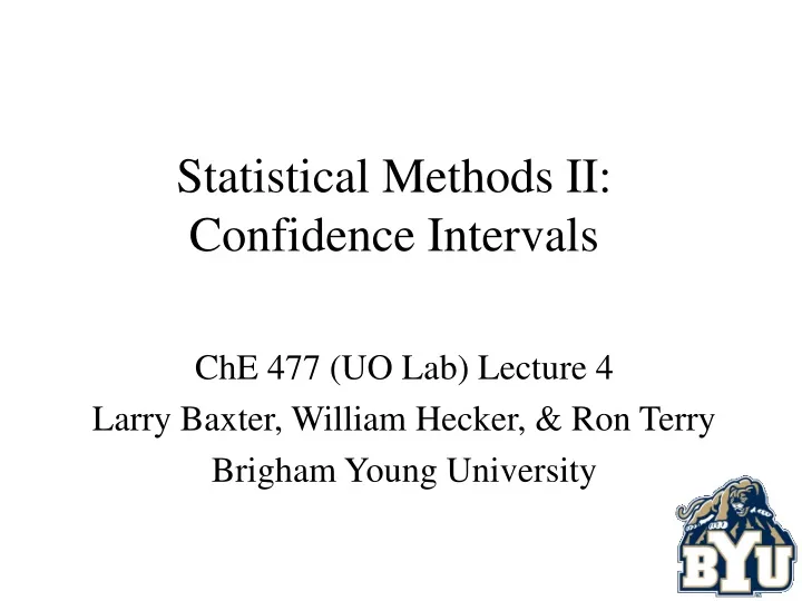 statistical methods ii confidence intervals