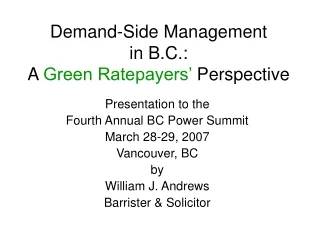 Demand-Side Management in B.C.: A  Green Ratepayers’  Perspective