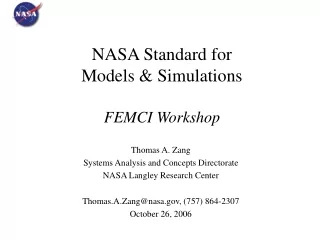 NASA Standard for  Models &amp; Simulations FEMCI Workshop