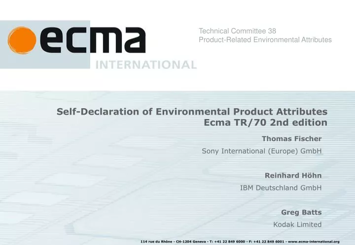self declaration of environmental product attributes ecma tr 70 2nd edition