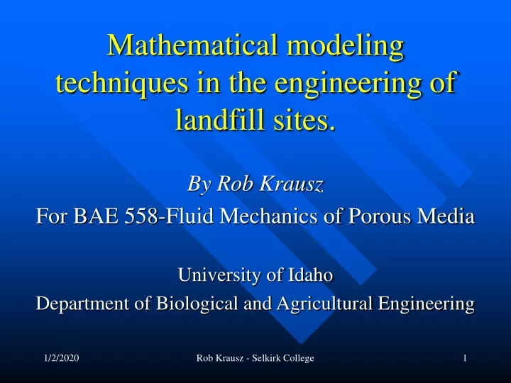 mathematical modeling techniques in the engineering of landfill sites