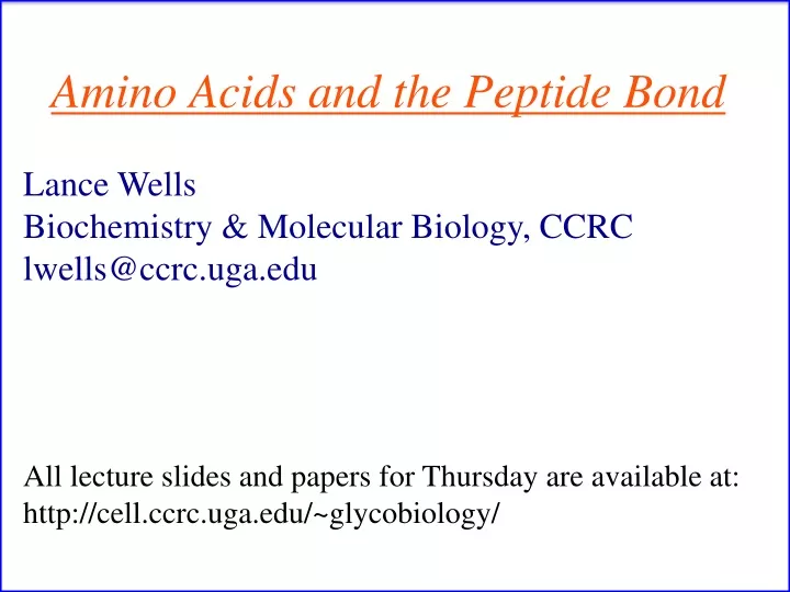 amino acids and the peptide bond