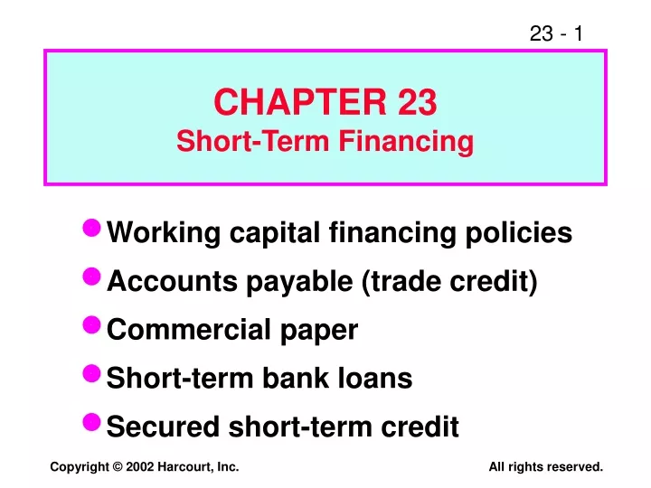 chapter 23 short term financing
