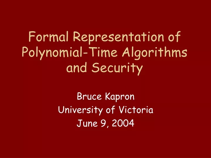 formal representation of polynomial time algorithms and security