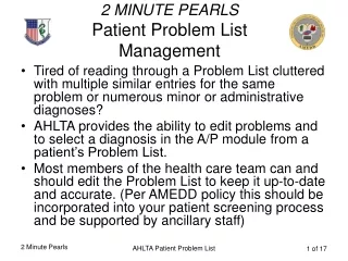 2 MINUTE PEARLS Patient Problem List Management