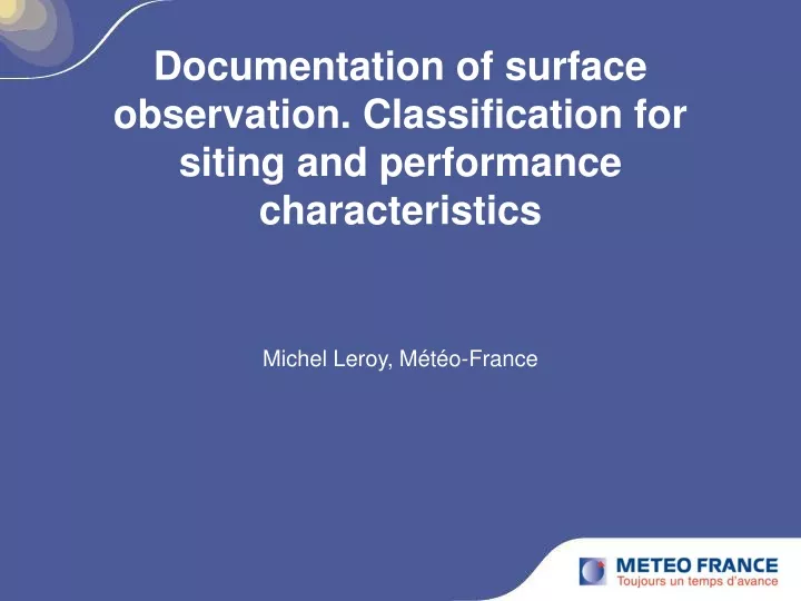 documentation of surface observation classification for siting and performance characteristics