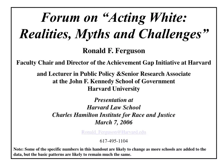 forum on acting white realities myths