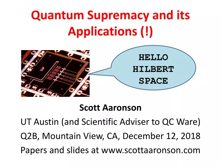 quantum supremacy and its applications